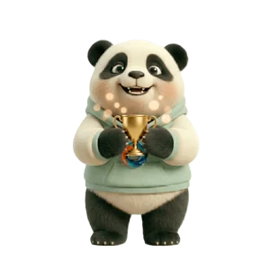 Bao der Panda mit einer Trophäe